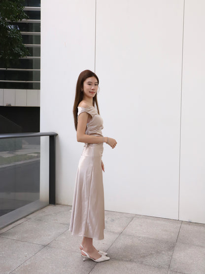 ashchic made One side off silk maxi dress