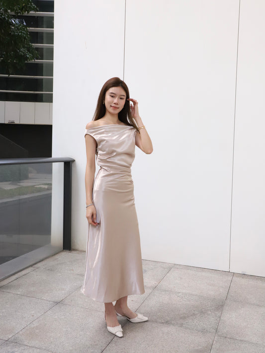 ashchic made One side off silk maxi dress