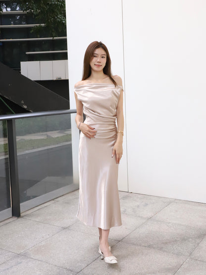 ashchic made One side off silk maxi dress