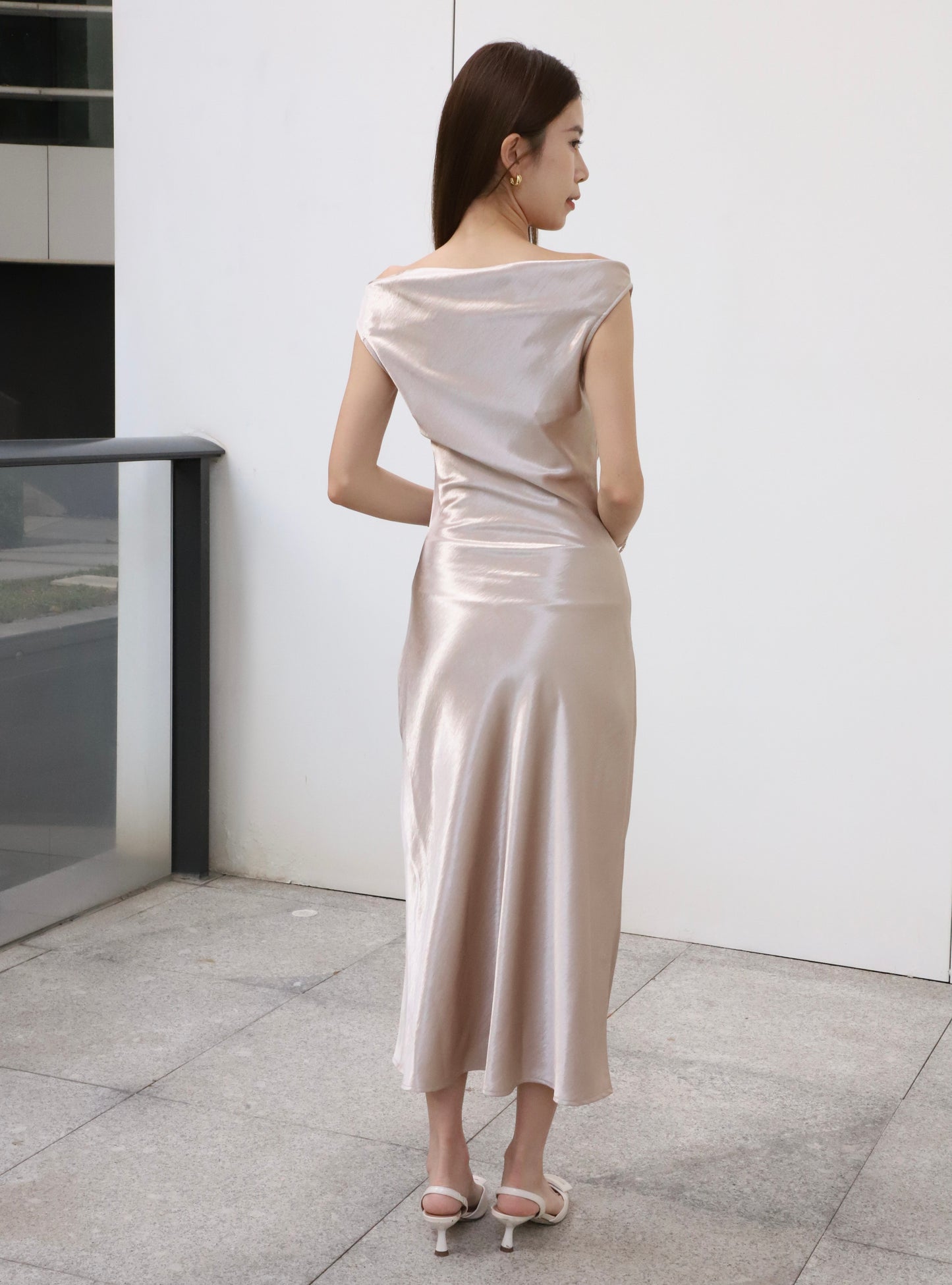 ashchic made One side off silk maxi dress