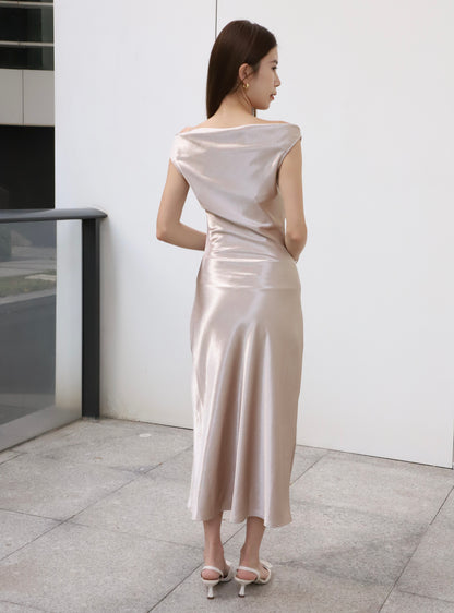 ashchic made One side off silk maxi dress