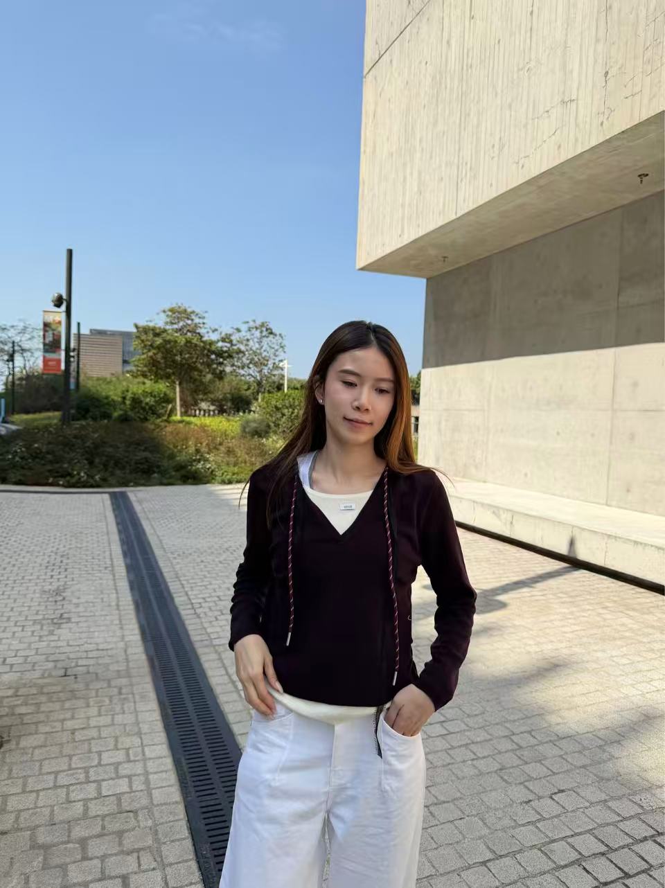 Mix Collar Tied Knitted Hoodie