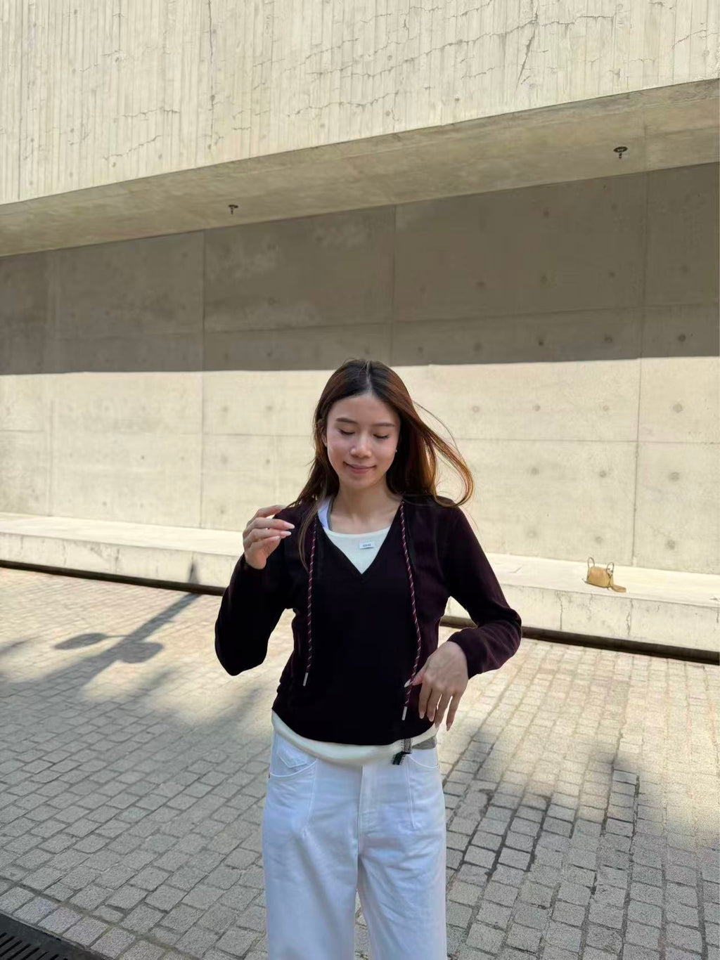 Mix Collar Tied Knitted Hoodie