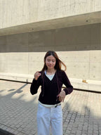 Mix Collar Tied Knitted Hoodie