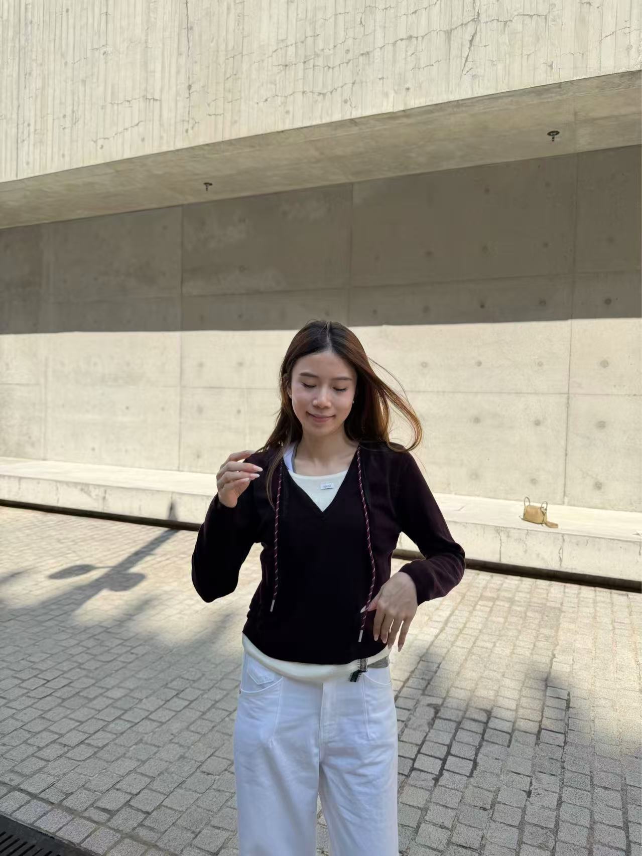 Mix Collar Tied Knitted Hoodie