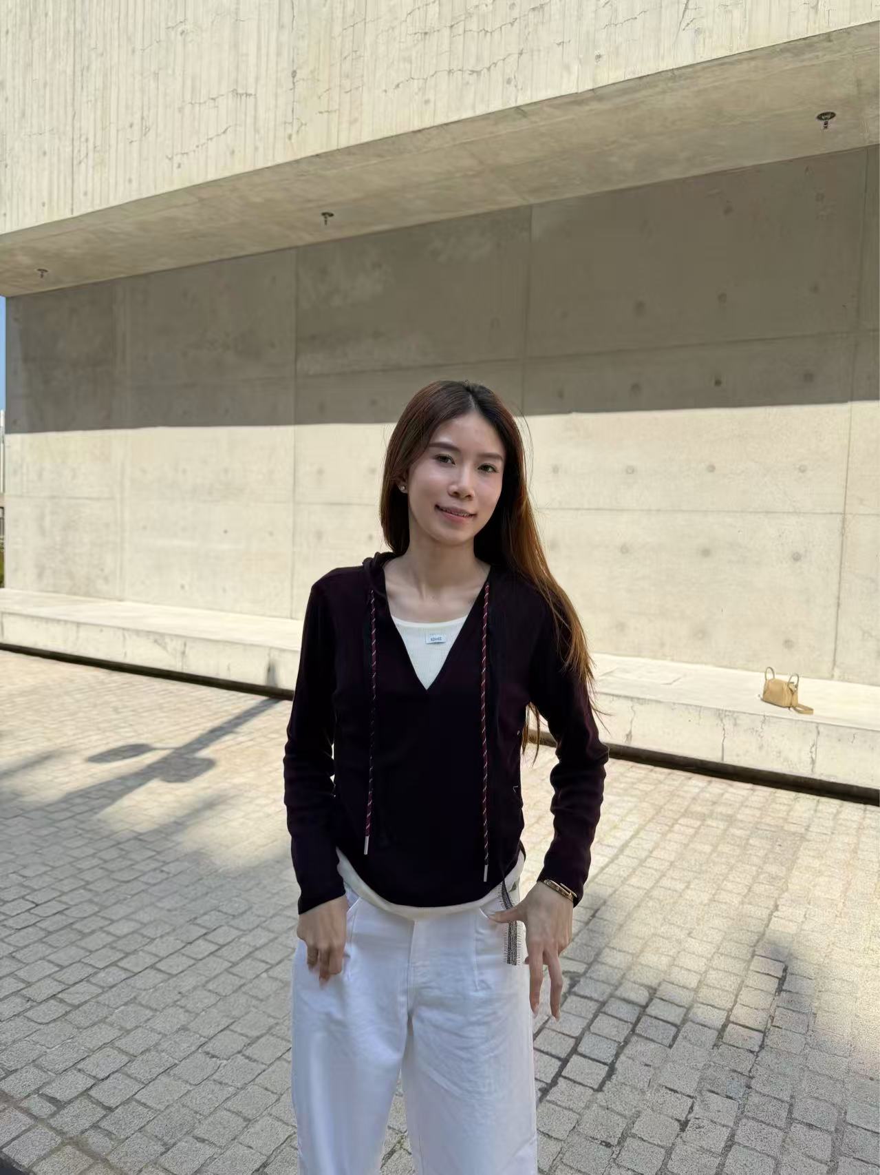 Mix Collar Tied Knitted Hoodie