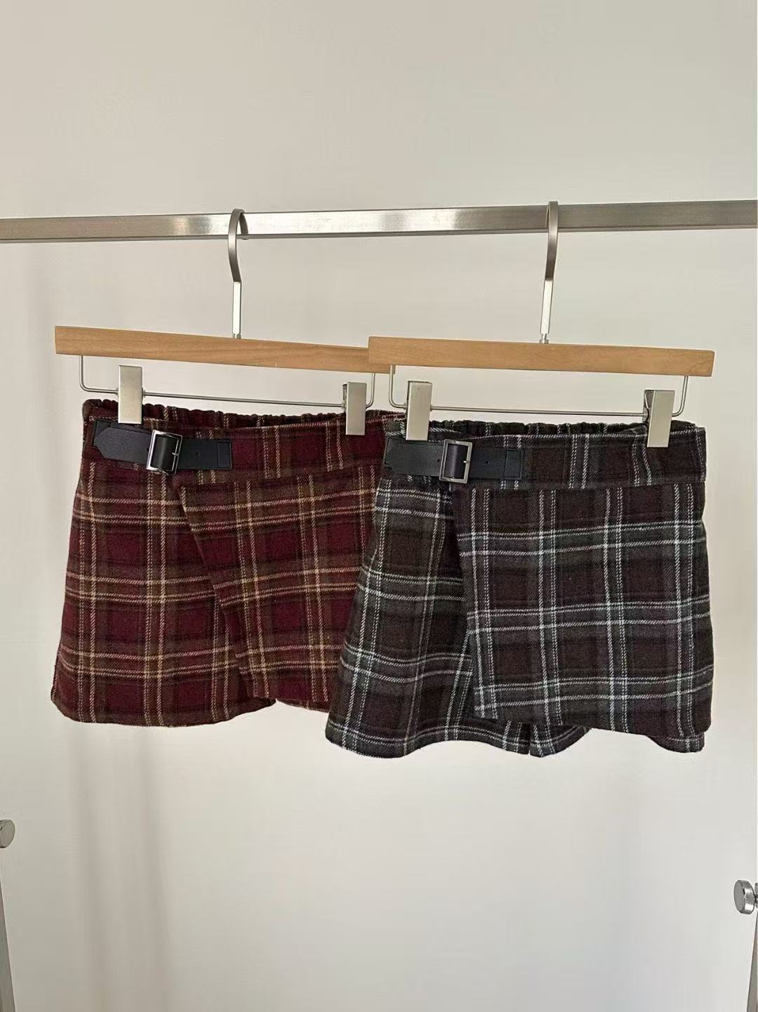 Checked Wool Skirt Shorts