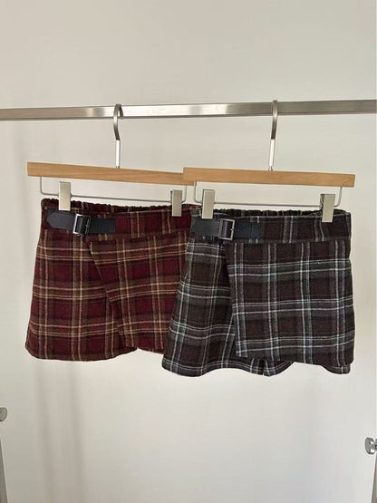 Checked Wool Skirt Shorts
