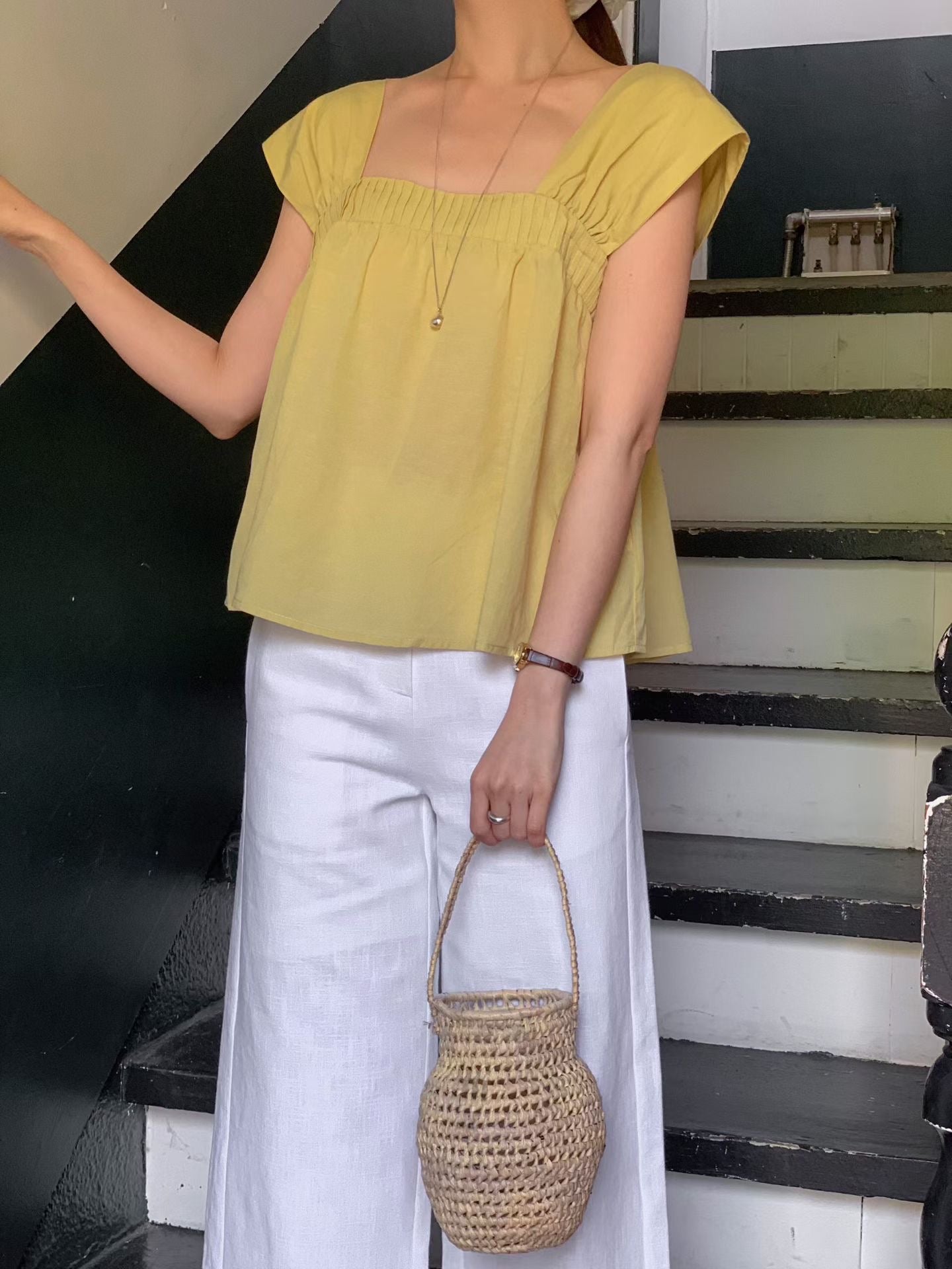 Linen Puffy Tank Top