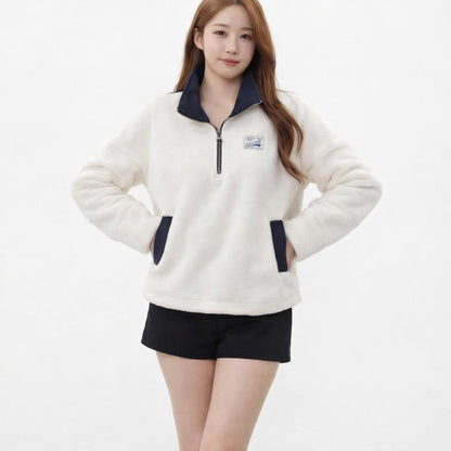 Collar Zipped Fleece Sweatshirt