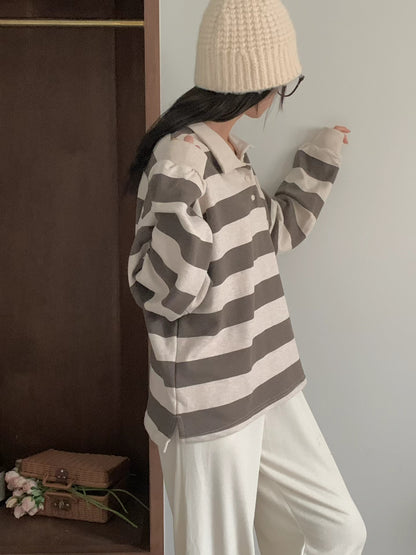 Striped Collar Neck Sweatshirt