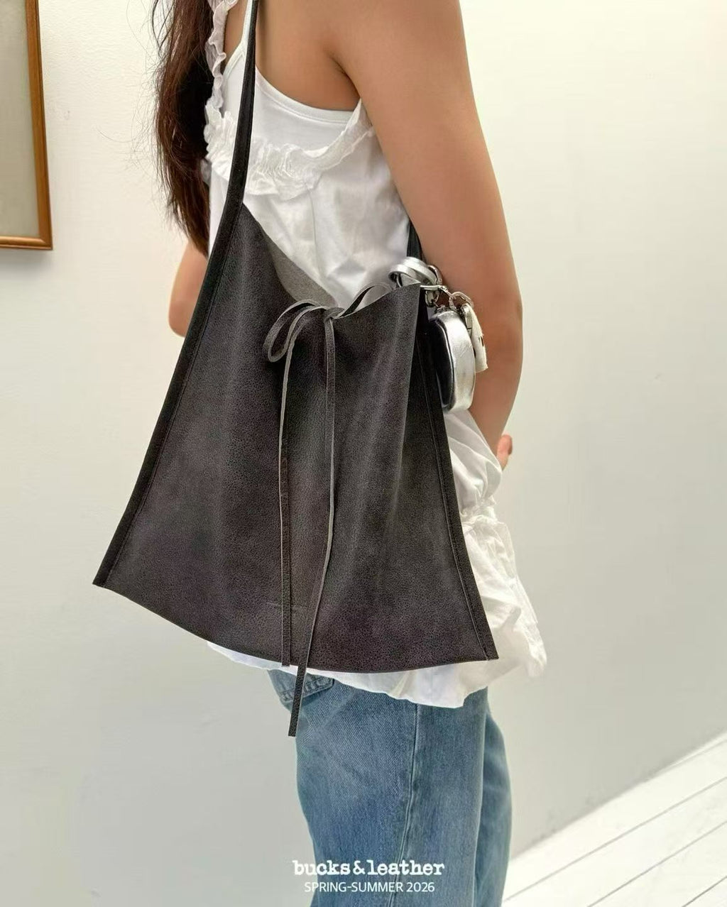 Real Leather Tied Long Shoulder Bag