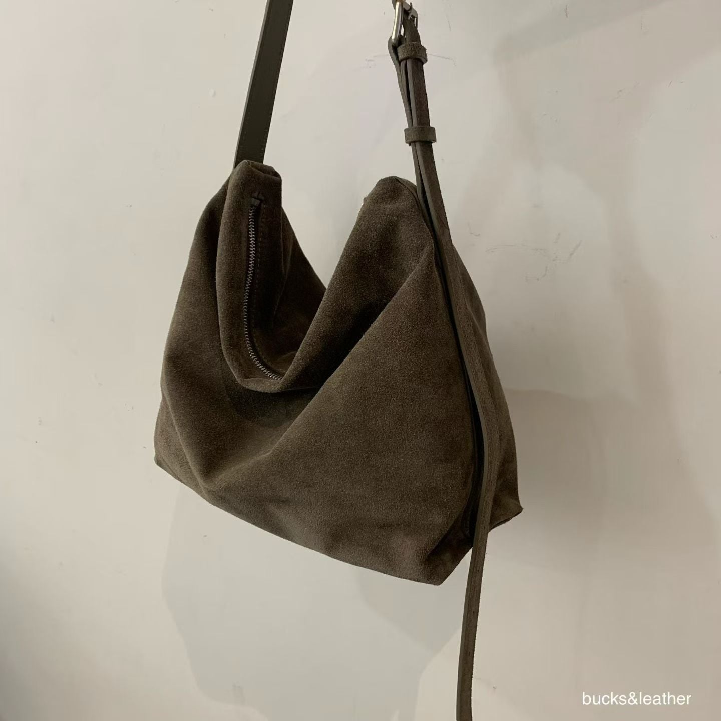 Suede Flap Bag with Zip