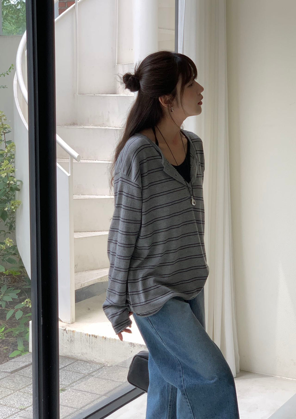 Stripe Button Top
