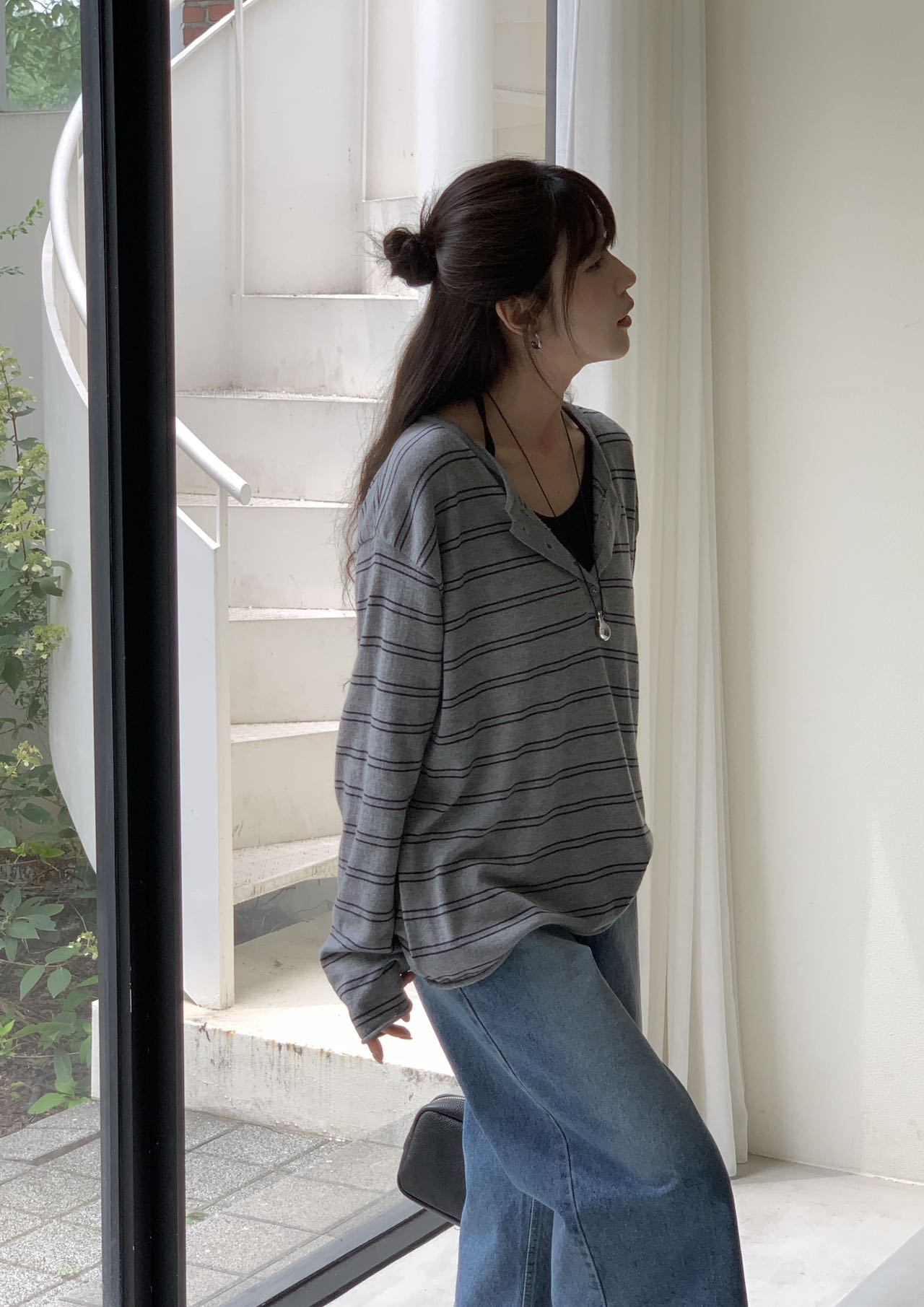 Stripe Button Top
