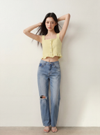 Straight Legs Holes Denim Jeans