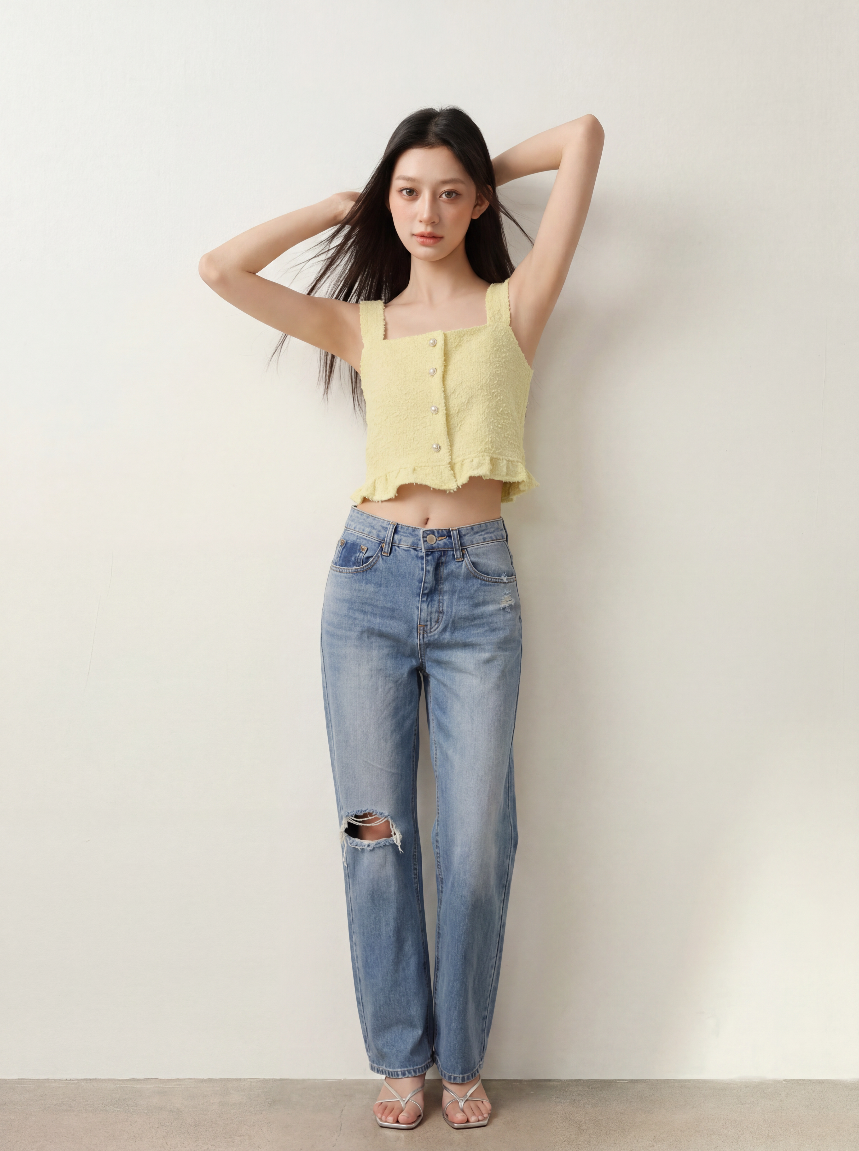 Straight Legs Holes Denim Jeans