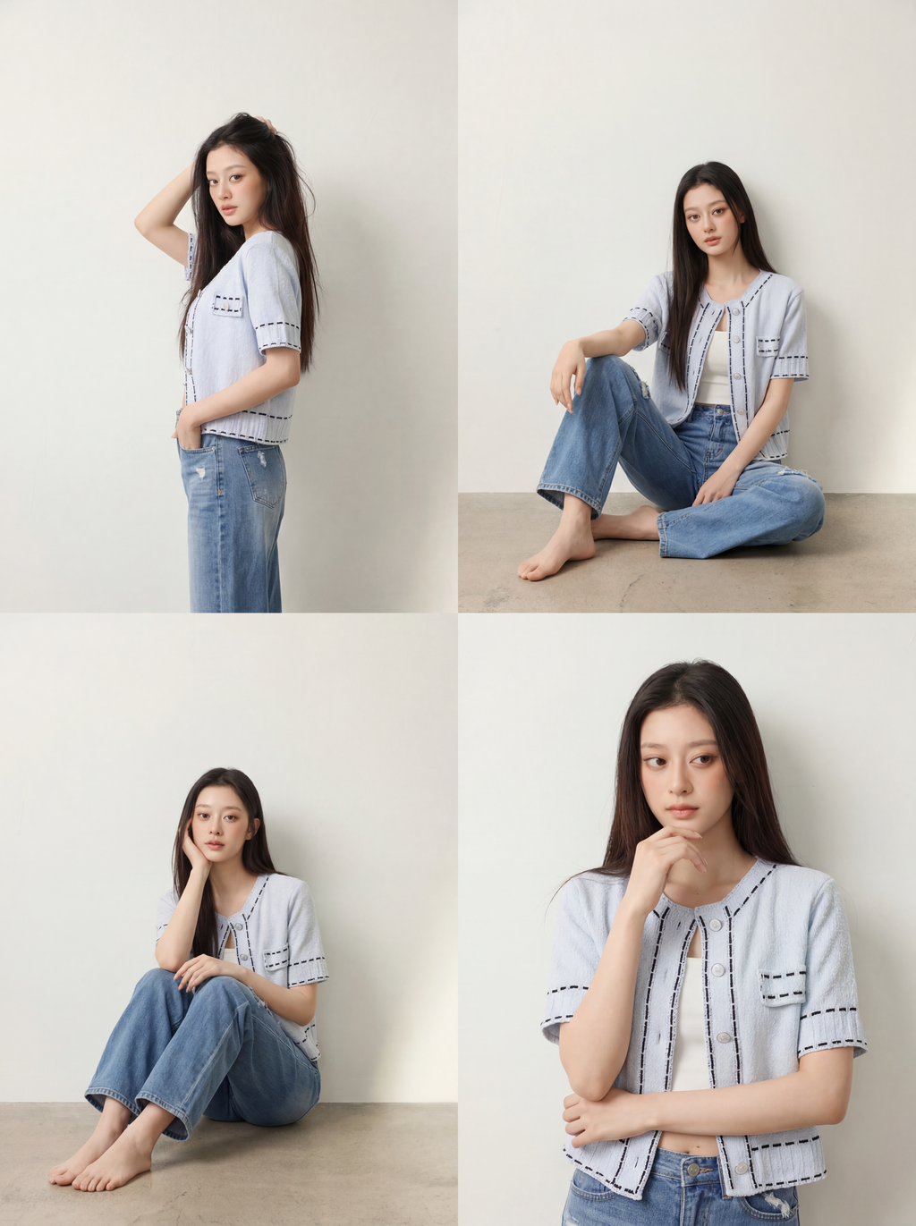 Knitted Outlined Short Sleeves Cardigan