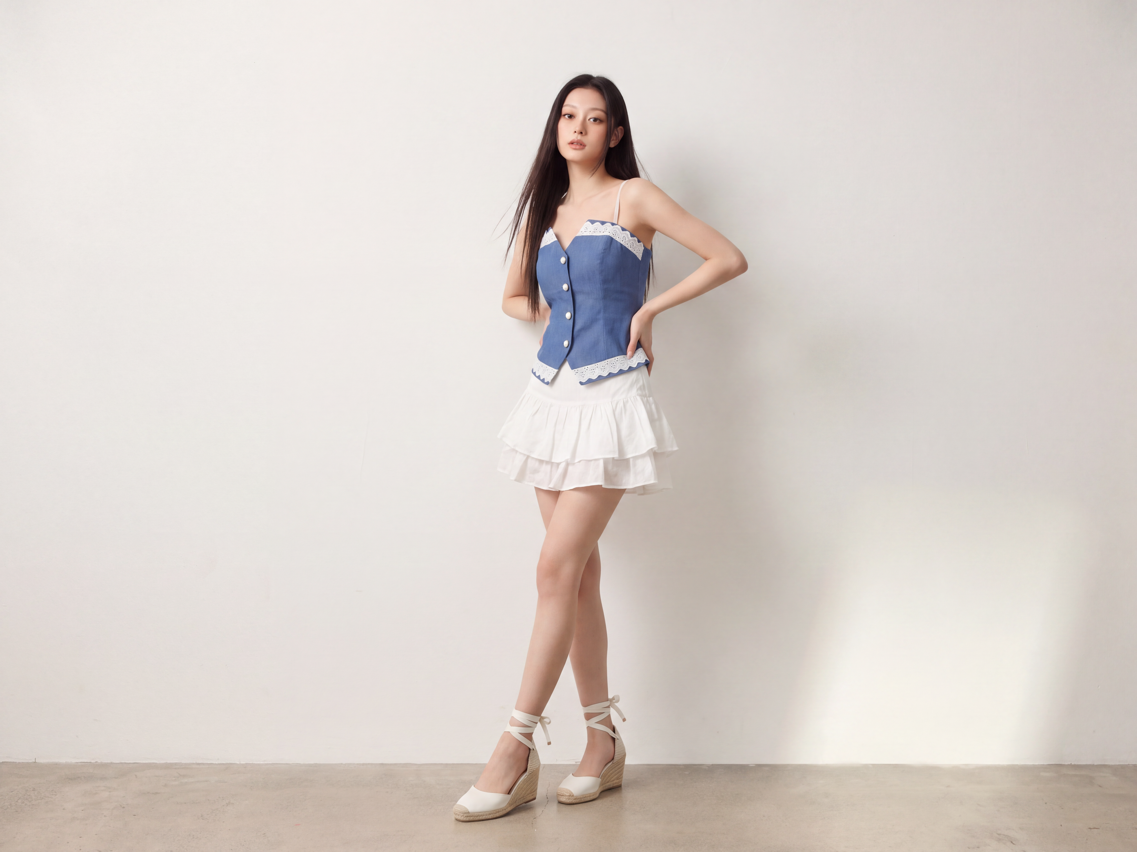 Lace Denim Like Tank Top