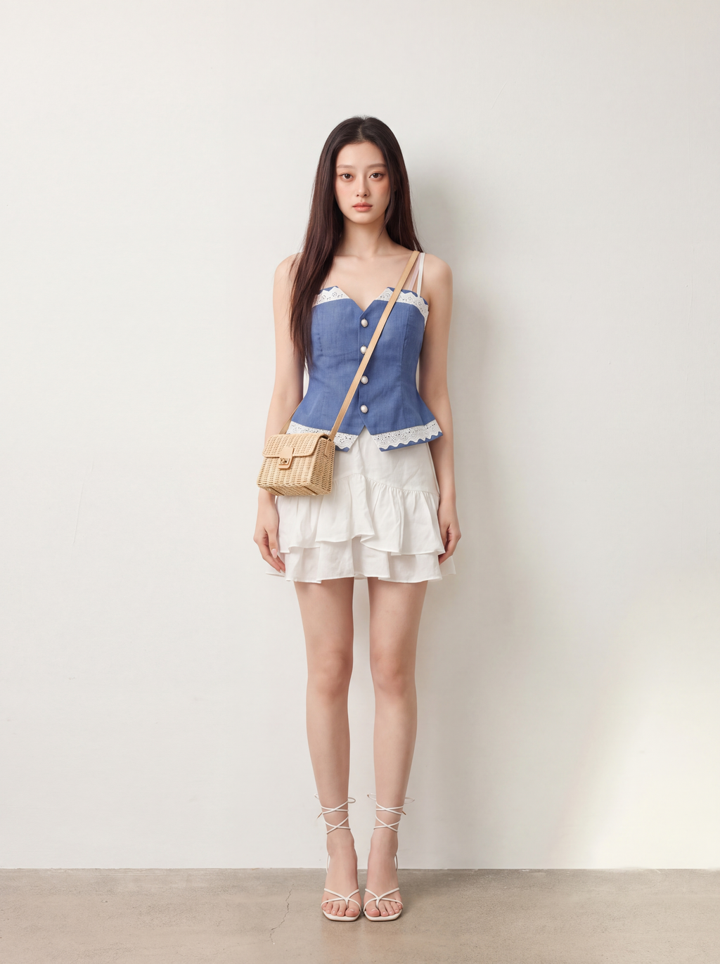 Lace Denim Like Tank Top