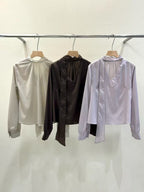 Soft Ribbon Collar Top