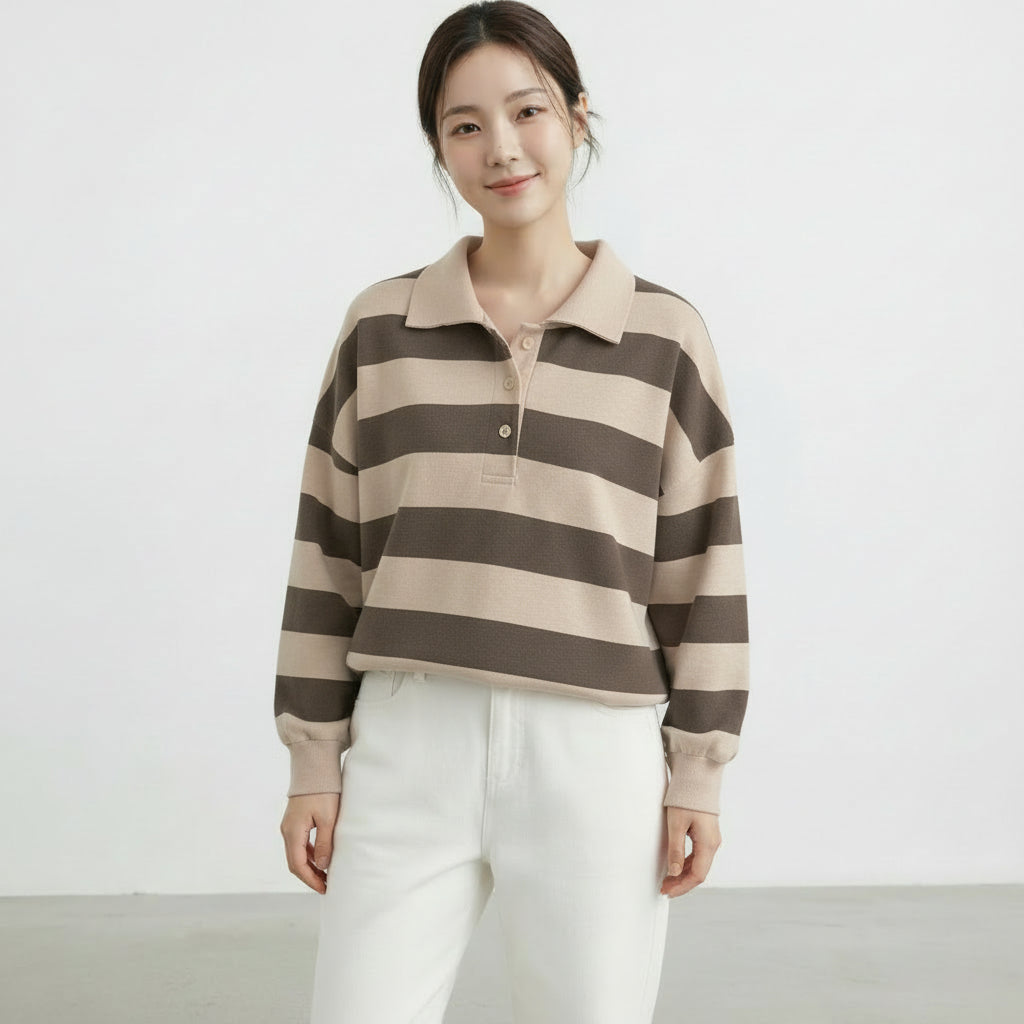 Striped Collar Neck Sweatshirt