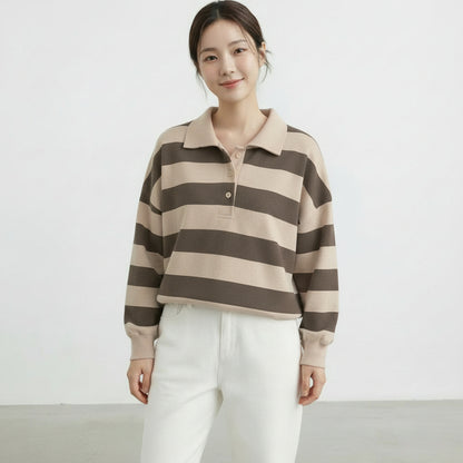 Striped Collar Neck Sweatshirt