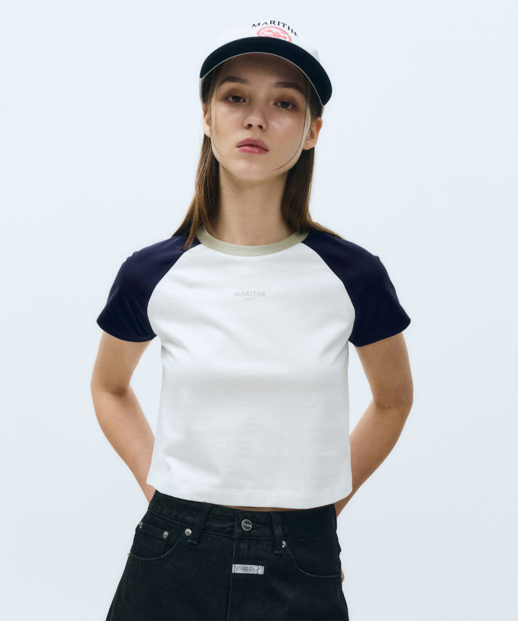 W 2-TONE RAGLAN CROP TEE
