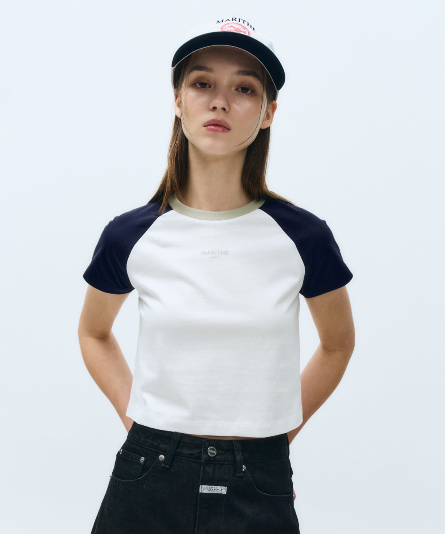 W 2-TONE RAGLAN CROP TEE