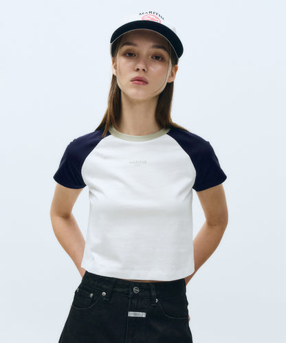 W 2-TONE RAGLAN CROP TEE