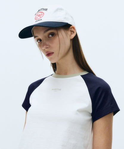 W 2-TONE RAGLAN CROP TEE