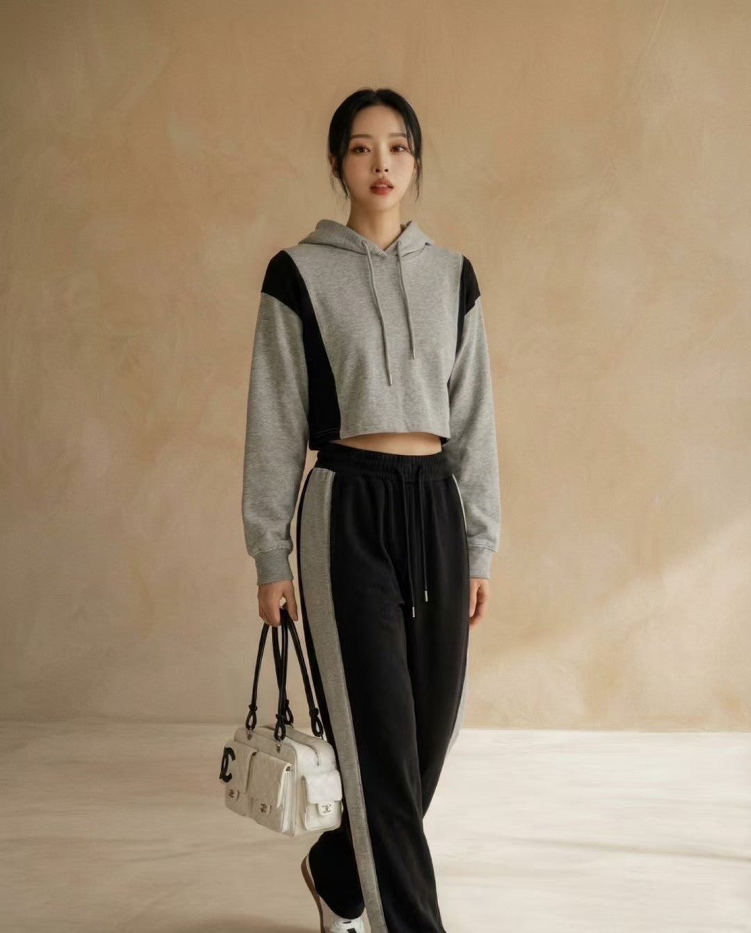 Mix Colour Cropped Hoodie