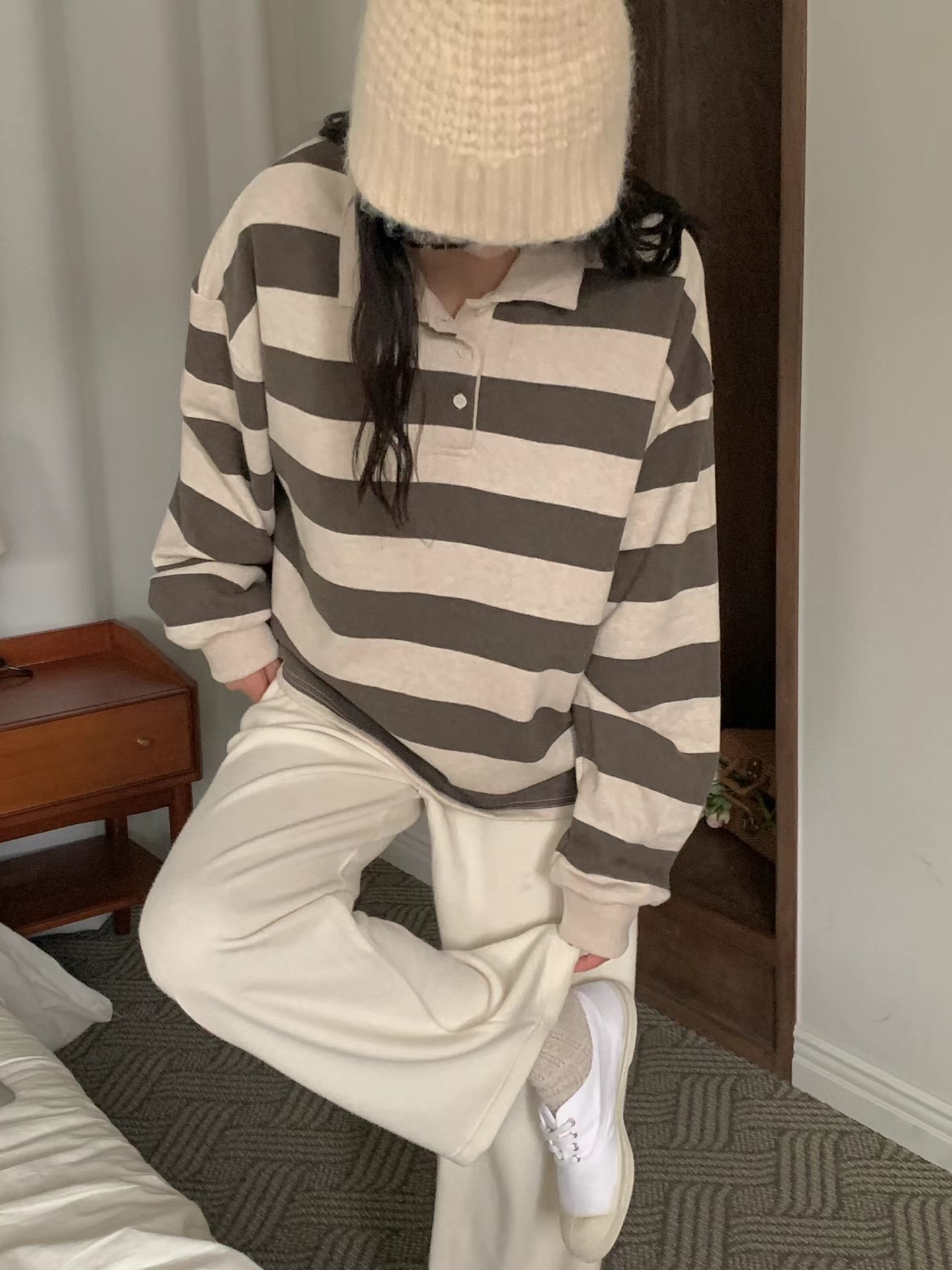 Striped Collar Neck Sweatshirt
