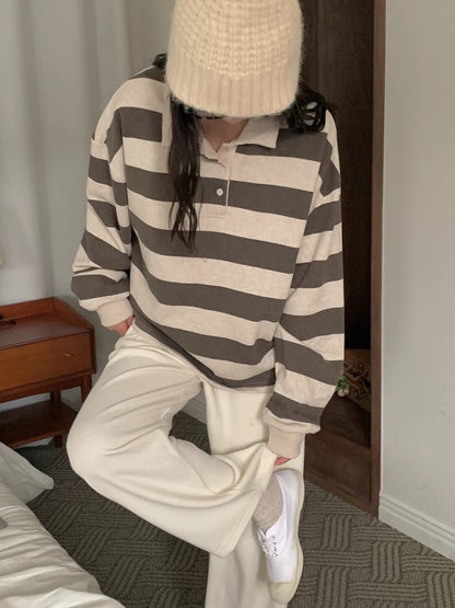 Striped Collar Neck Sweatshirt