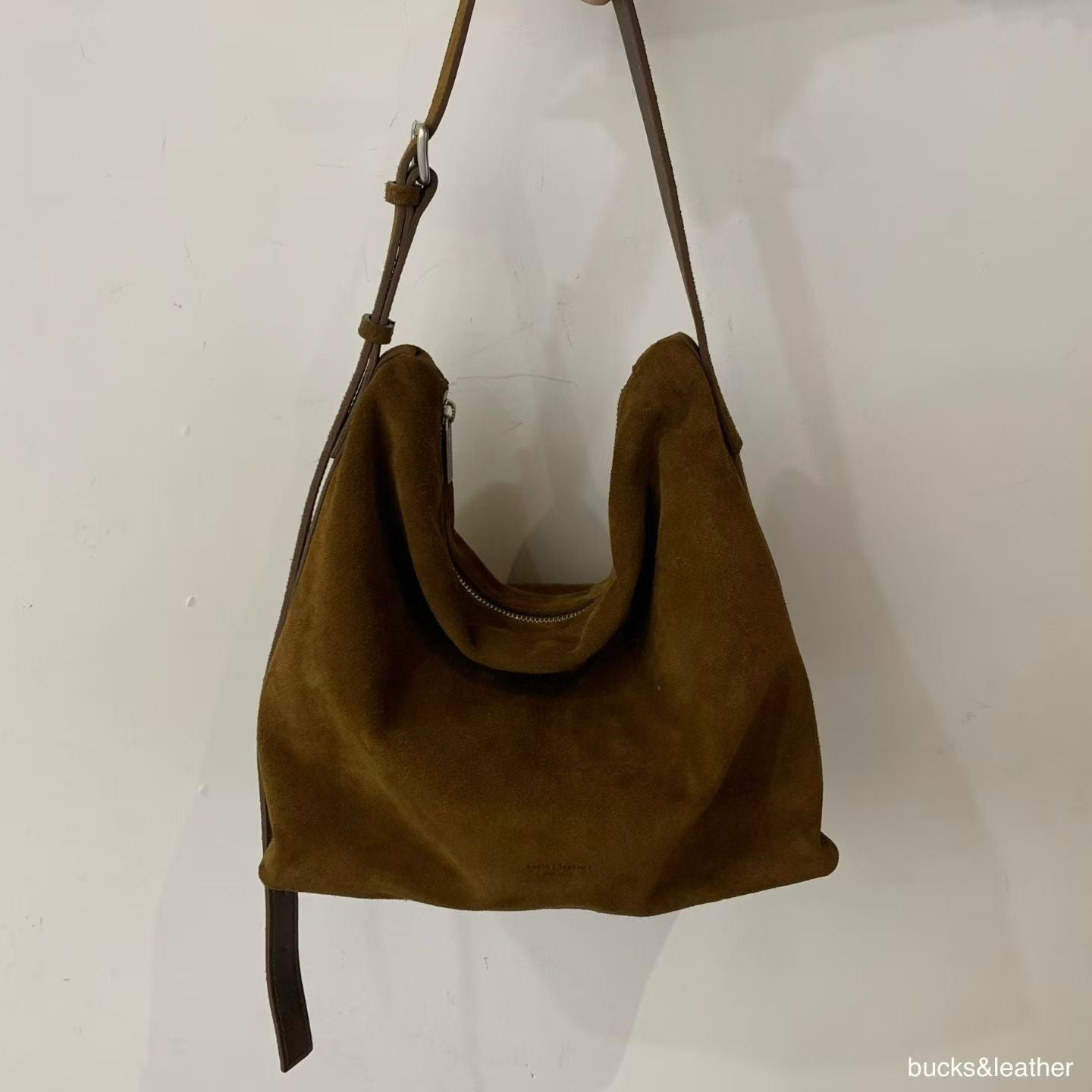 Suede Flap Bag with Zip