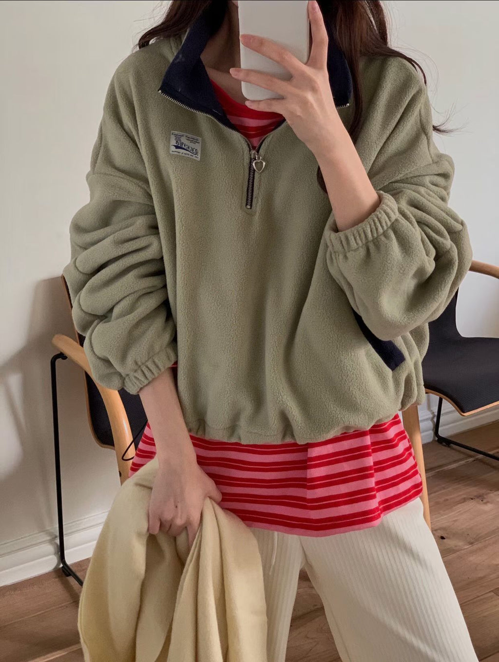 Collar Zipped Fleece Sweatshirt