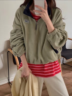 Collar Zipped Fleece Sweatshirt