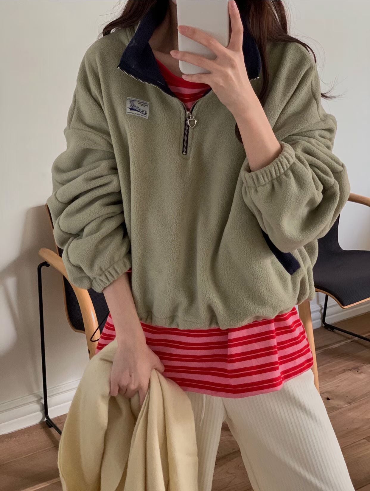 Collar Zipped Fleece Sweatshirt