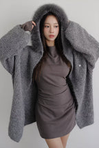 Fluffy Bear Removable Hat Cardigan