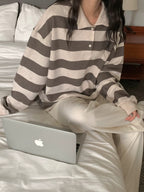 Striped Collar Neck Sweatshirt