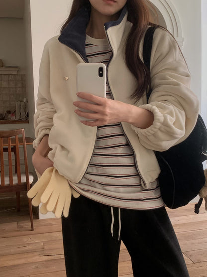 Zipped Up Fluffy Sweatshirt