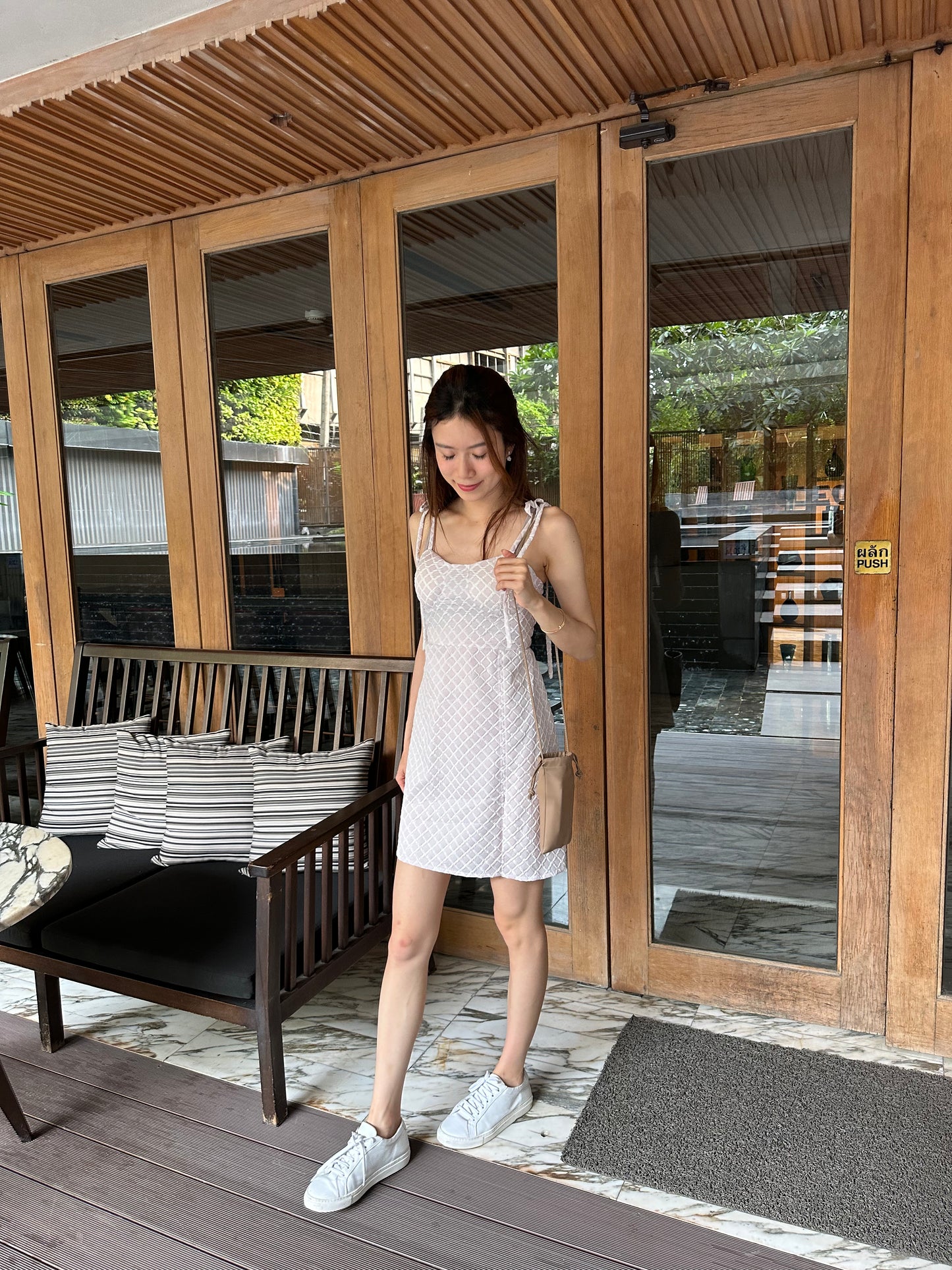 Thai Tied Shoulder & Slit Mini Dress