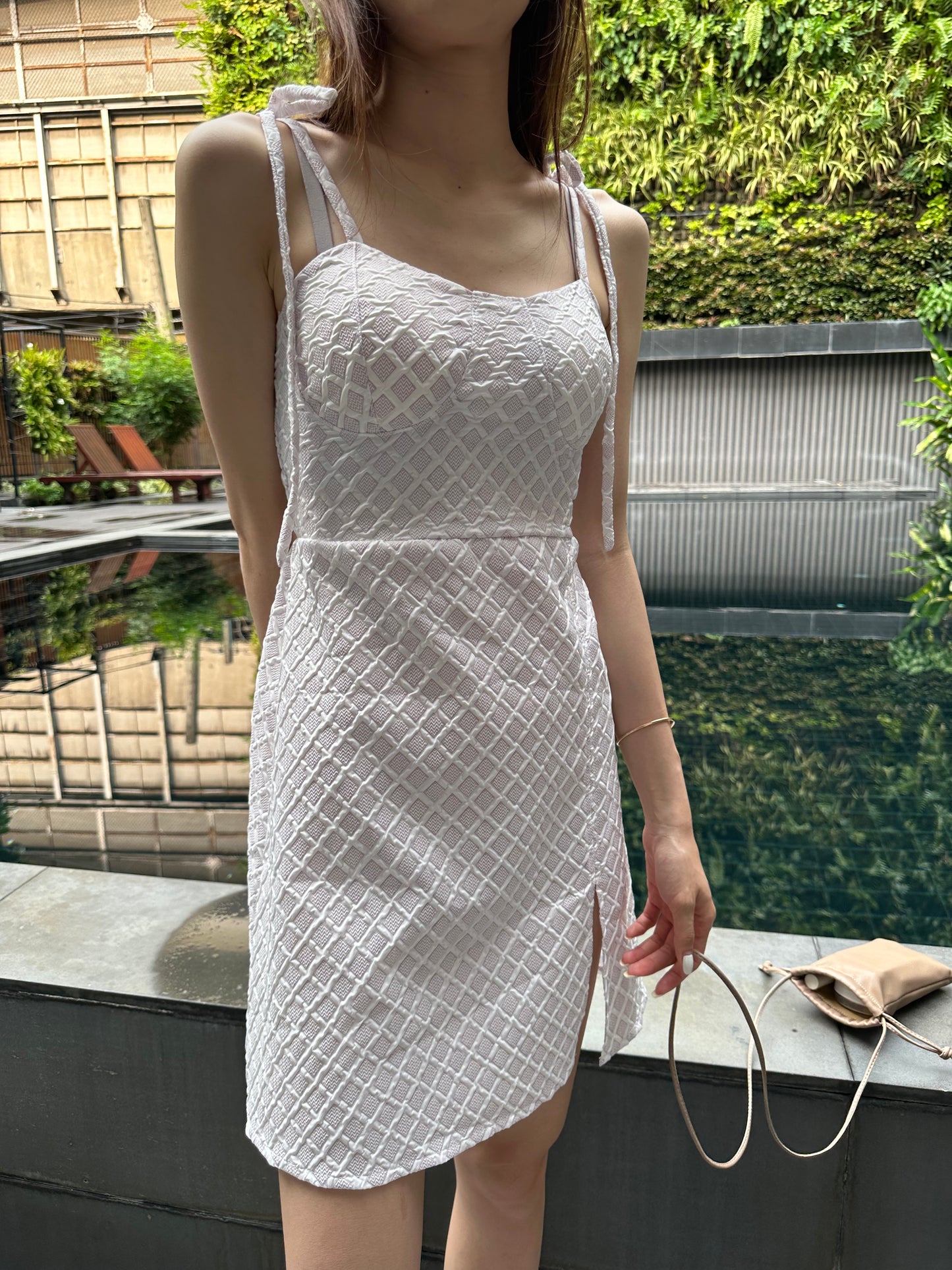 Thai Tied Shoulder & Slit Mini Dress