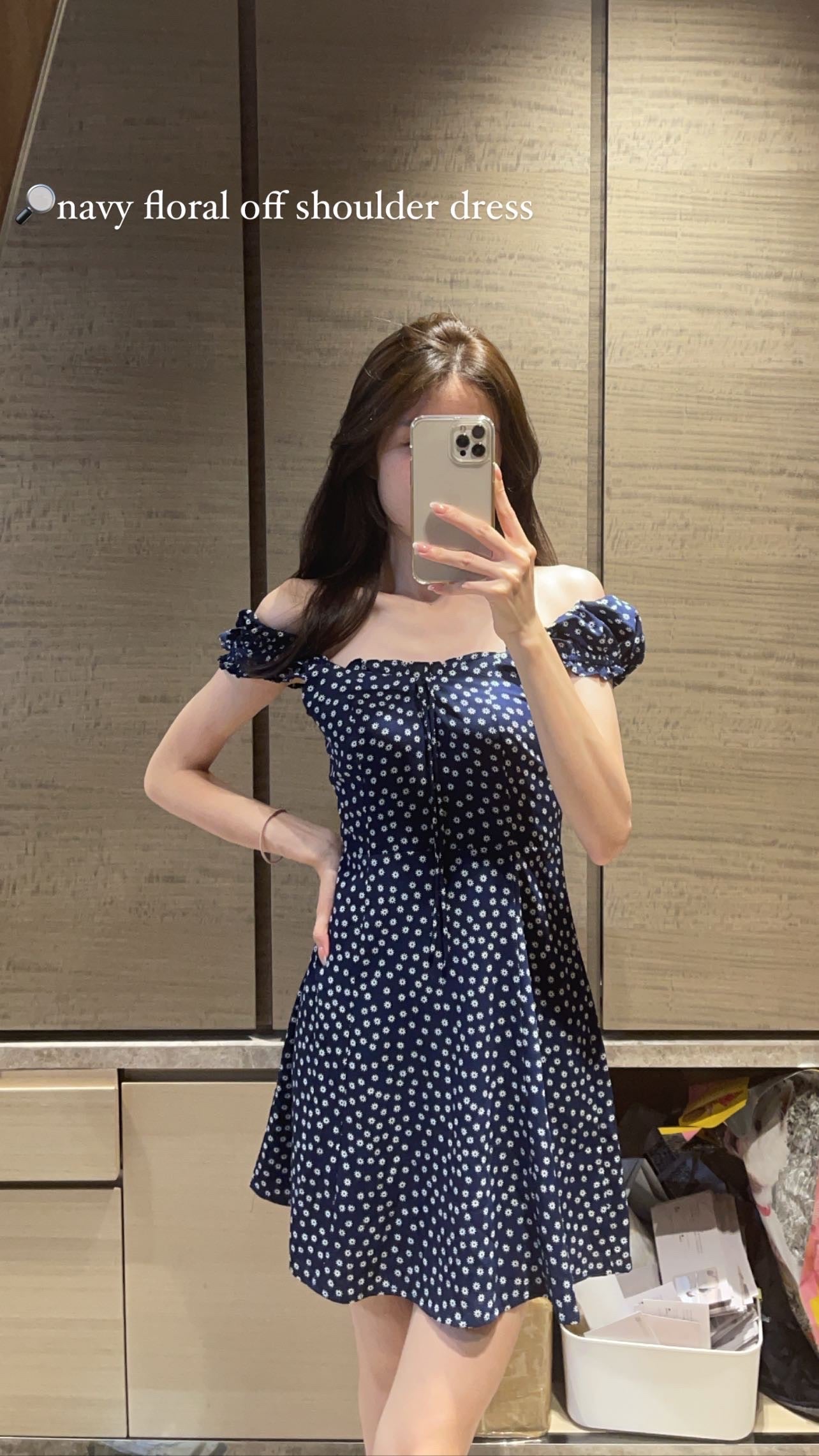 Navy Off Shoulder Mini Dress