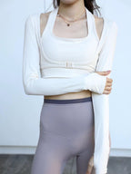 Cross Neck & Button up Long Sleeves Sports Bra