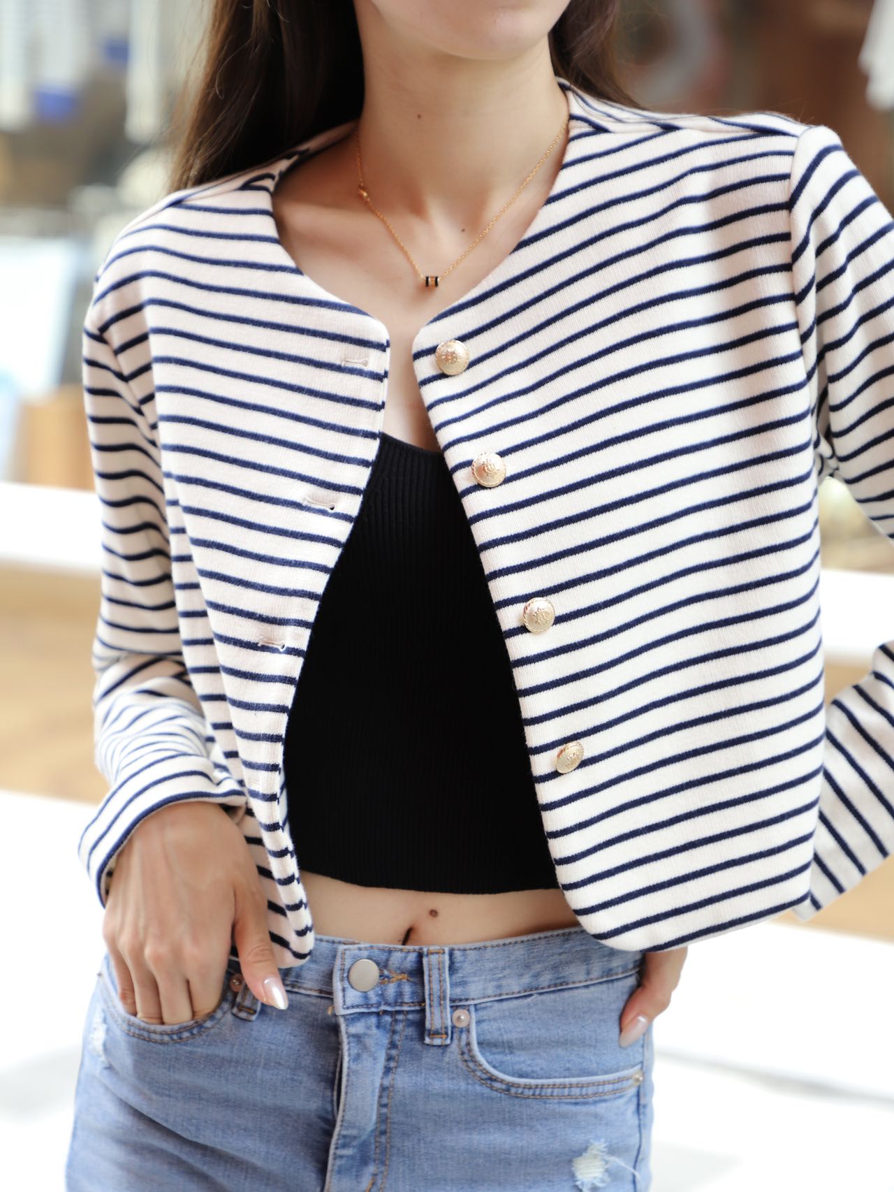 Striped & Gold Button Cardigan
