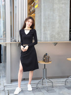 [Own Design] V Neck Skirt Set