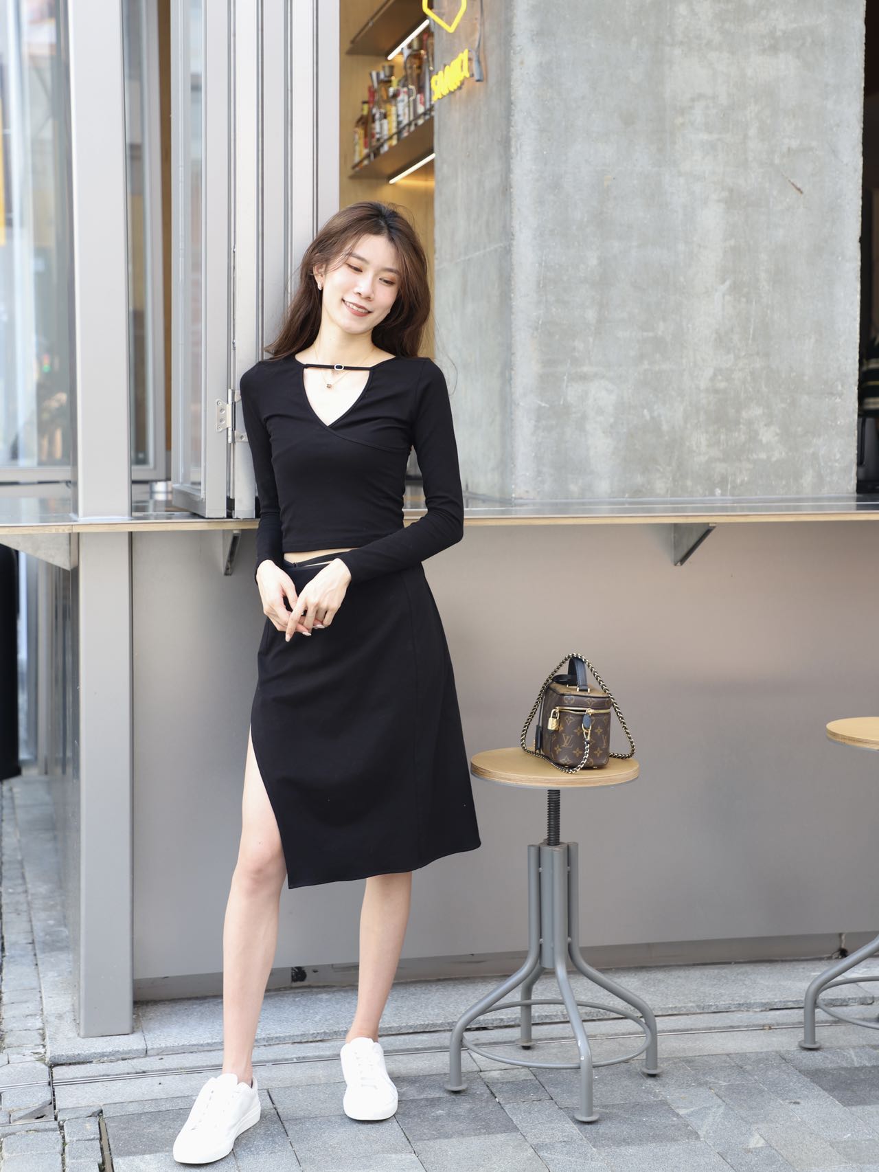 [Own Design] V Neck Skirt Set