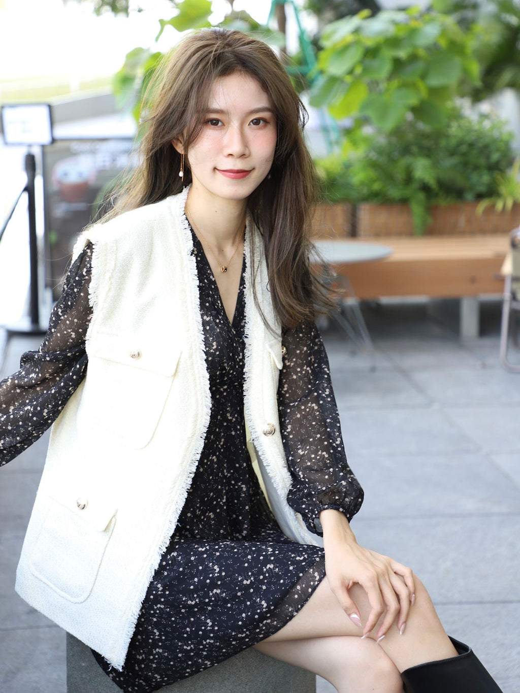 Tweed Pearl Button Vest