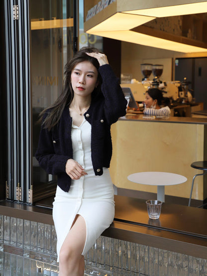Gold Button Tweed Cardigan